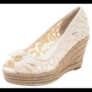 Tori Burch White Crochet Wedge